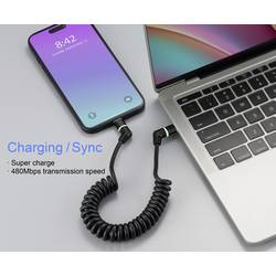 Renkforce USB kabel USB 2.0 USB-C ® zástrčka, USB-C ® zástrčka 1.50 m černá Zásuvné kontakty otočné o 360°, spirálový kabel RF-6713692