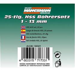 Brüder Mannesmann M54341 sada spirálových vrtáků 25dílná 1 mm, 1.5 mm, 2 mm, 2.5 mm, 3 mm, 3.5 mm, 4 mm, 4.5 mm, 5 mm, 5.5 mm, 6 mm, 6.5 mm, 7 mm, 7.5 mm, 8