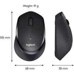 Logitech M330 Silent Plus optická myš, přenos bezdrátový, 3 tlačítko, 1000 dpi, černá