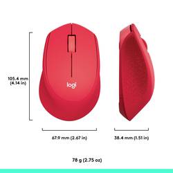 Logitech M330 Silent Plus optická myš, přenos bezdrátový, 3 tlačítko, 1000 dpi, červená
