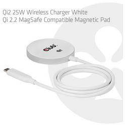 club3D bezdrátová indukční nabíječka 25 W Qi2 USB-C 25Wa CAC-3026 Výstup Qi standard bílá