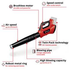 Einhell Professional 3433620 GP-LB 36/210 Li E-Solo akumulátor foukač listí nosný popruh, s prodloužením, bez akumulátoru, bez nabíječky 18 V