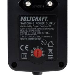 VOLTCRAFT VC-11258710 zásuvkový napájecí adaptér, nastavitelný, regulovatelné výstupní napětí, 3 V/DC, 4.5 V/DC, 5 V/DC, 6 V/DC, 7.5 V/DC, 9 V/DC, 12 V/DC,