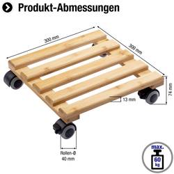 Metafranc WU0825340 Kolečkový podstavec pod květináč, materiál bambus, max. 60 kg, 300 mm x 300 mm x 74 mm