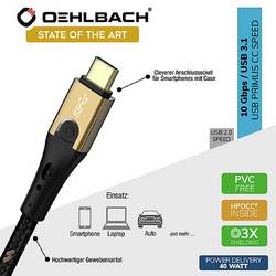 Oehlbach USB kabel USB 3.2 Gen2 USB-C ® zástrčka, USB-C ® zástrčka 1.00 m černá/zlatá třížilový stíněný D1C9531