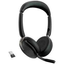 Jabra Evolve2 65 Flex Link380a MS + Ladepad Headset otevřená (On Ear) Bluetooth® stereo černá Potlačení hluku headset, Vypnutí zvuku mikrofonu, regulace