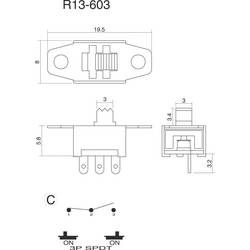 TRU COMPONENTS 6351072 TC-R13-603C-05 posuvný přepínač 250 V/AC 3 A 1x zap/zap 1 ks
