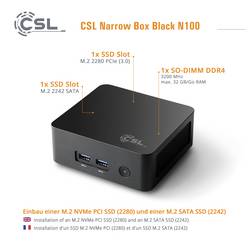 CSL Computer mini PC (HTPC) Narrow Box Black 4K Intel® N N100 3400 GHz 16 GB RAM 1000 GB SSD Intel Intel® UHD Graphics Intel 92972
