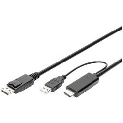 Digitus DisplayPort / HDMI kabel DisplayPort zásuvka, Zástrčka HDMI-A, USB-A zástrčka 2 m černá AK-330111-020-S 4K UHD, dvoužilový stíněný, flexibilní