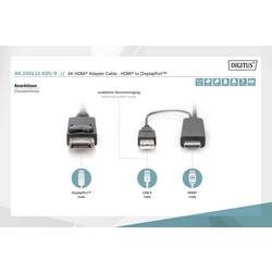 Digitus DisplayPort / HDMI kabel DisplayPort zásuvka, Zástrčka HDMI-A, USB-A zástrčka 2 m černá AK-330111-020-S 4K UHD, dvoužilový stíněný, flexibilní