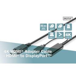 Digitus DisplayPort / HDMI kabel DisplayPort zásuvka, Zástrčka HDMI-A, USB-A zástrčka 2 m černá AK-330111-020-S 4K UHD, dvoužilový stíněný, flexibilní