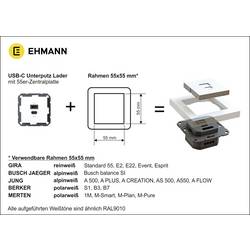 Ehmann 6460x0100 USB nabíjecí zásuvka do zdi s USB, s USB-C®, Dodávka energie bílá