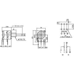 Potentiometer Service RD1602F-20B4-30R6-B5K-602, RD1602F-20B4-30R6-B5K-602 otočný potenciometr, 1cestný , Stereo, 0.2 W, 5 kΩ, 1 ks