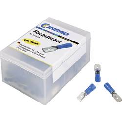 TRU COMPONENTS 745424 faston konektor Šířka zástrčky: 6.4 mm Tloušťka konektoru: 0.8 mm 180 ° částečná izolace modrá 100 ks