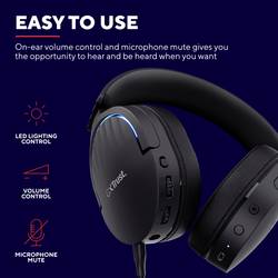 Trust GXT491 FAYZO Headset uzavřená (Over Ear) Bluetooth® Virtual Surround černá Surround-Sound, Vypnutí zvuku mikrofonu, regulace hlasitosti Gaming