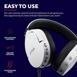 Trust GXT491 FAYZO Headset uzavřená (Over Ear) Bluetooth® Virtual Surround bílá Surround-Sound, Vypnutí zvuku mikrofonu, regulace hlasitosti Gaming