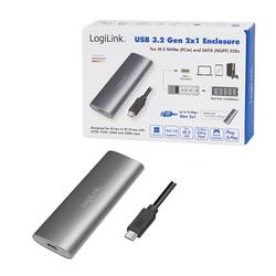 LogiLink UA0389 Pouzdro pro SSD M.2 USB-C™ (USB 3.2 Gen 2) 10 GBit/s M.2 PCIe NVMe, M.2 SATA 2230, 2242, 2260, 2280 UA0389