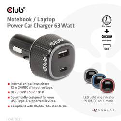club3D CAC-1922 USB nabíječka, 1x USB A , 1x USB-C®, 63 W, černá