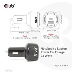 club3D CAC-1922 USB nabíječka, 1x USB A , 1x USB-C®, 63 W, černá