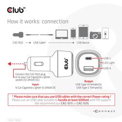 club3D CAC-1922 USB nabíječka, 1x USB A , 1x USB-C®, 63 W, černá