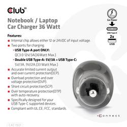 club3D CAC-1921 USB nabíječka, 2x USB A, 1x USB-C®, 36 W, černá