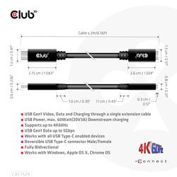 club3D Kabel USB-C USB 3.2 Gen1 USB-C ® zástrčka, USB-C ® zásuvka 2.00 m černá CAC-1529