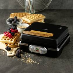 DOMO WAFFELEISEN – INKY BLACK vaflovač indikátor, nepřilnavý povlak, plynulý regulátor teploty, funkce časovače černá