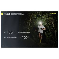 NiteCore NU33 LED čelovka, napájeno akumulátorem, 200 lm, 147 h, NC-NU33