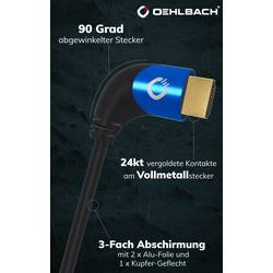 Oehlbach HDMI kabel Zástrčka HDMI-A, Zástrčka HDMI-A 1.50 m černá D1C42541 8K UHD, 90° zatočeno doleva, třížilový stíněný HDMI kabel