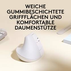 Logitech Lift for Mac Vertical Ergonomic optická ergonomická myš, myš, přenos bezdrátový, 6 tlačítko, 4000 dpi, světle šedá