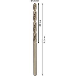 Bosch Accessories 2608585876 HSS kovový spirálový vrták 3 mm Celková délka 61 mm Cobalt DIN 338 válcová stopka 10 ks