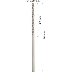 Bosch Accessories 2608585474 HSS kovový spirálový vrták 1.9 mm Celková délka 46 mm broušený DIN 338 válcová stopka 10 ks