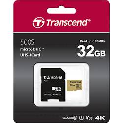 Transcend Premium 500S paměťová karta microSDHC 32 GB Class 10, UHS-I, UHS-Class 3, v30 Video Speed Class vč. SD adaptéru