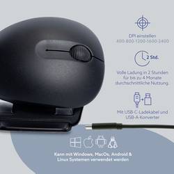 R-GO Tools Twister optická myš, přenos Bluetooth®, 3 tlačítko, 2400 dpi, černá
