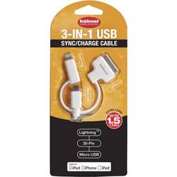 Hähnel Fototechnik Nabíjecí kabel USB USB-A zástrčka, Apple Lightning konektor, USB Micro-B zástrčka, Apple 30pol. zástrčka 1.50 m bílá 10006510
