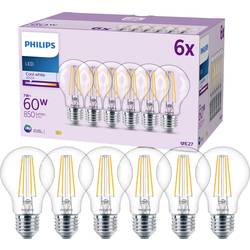 Philips LED 9290018150 LED Energetická třída (EEK2021) E (A - G) E27 klasická žárovka 7 W = 60 W neutrální bílá (Ø x v) 60 mm x 106 mm vlákno 6 ks