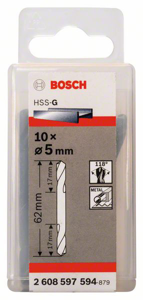 Bosch Accessories 2608597594 HSS oboustranný vrták 5 mm Celková délka 62 mm broušený válcová stopka 10 ks