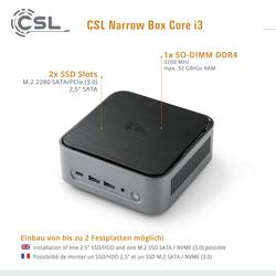 CSL Computer mini PC (HTPC) Narrow Box Intel® Core™ i3 N305 3.8 GHz 8 GB RAM 4 TB SSD Intel UHD Graphics Win 11 Home 92195