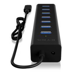 ICY BOX 60257 USB Hub 7 portů USB-A USB 3.0 5 GBit/s s konektorem USB C černá