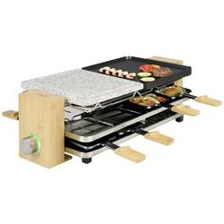 Princess Pure 8 raclette gril nepřilnavý povlak, 8 pánví černá, kamenná, bambusová