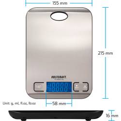 VOLTCRAFT TS-5000/1-Alu váha na dopisy TS-5000/1-Alu Max. váživost 5 kg Rozlišení 1 g na baterii nerezová ocel