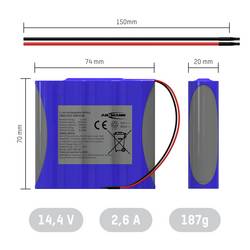 Ansmann 4S1P Akkupack 4x 18650 Kabel Li-Ion 14.4V 2600mAh Akupack 4 x Li-Ion 14.4 V 2600 mAh