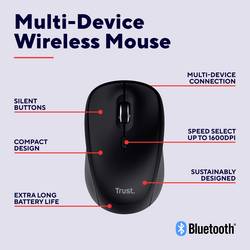 Trust YVI+ MULTI-DEVICE WIRELESS MOUSE BLACK optická myš, přenos bezdrátový, Bluetooth®, USB, 3 tlačítko, 1600 dpi, černá
