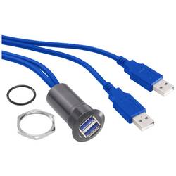 TRU COMPONENTS USB-13-BK Vestavná USB zásuvka zásuvka, vestavná 2x zásuvka USB A ⇔ 2x zástrčka USB A, s 60cm kabel Množství: 1 ks