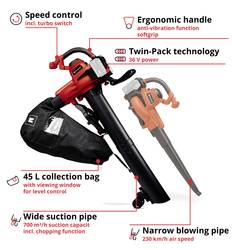 Einhell 3433630 GE-CL 36/230 Li E -Solo Power X-Change akumulátor vysavač listí bez akumulátoru, bez nabíječky 36 V