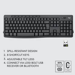 Logitech MK370 Combo for Business Bluetooth® sada klávesnice a myše odolné proti stříkající vodě, Tiché klávesy německá, QWERTZ černá