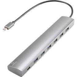 Renkforce RF-3374946 USB Hub 6 + 1 port USB-A USB 3.2 Gen1 5 GBit/s s proudovou přípojkou Pass-Through, s hliníkovým krytem stříbrná