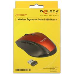 Delock 12493 optická ergonomická myš, přenos USB, 5 tlačítko, 1600 dpi, černá, červená