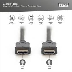 Digitus HDMI kabel Zástrčka HDMI-A, Zástrčka HDMI-A 10.00 m černá AK-330107-100-S Audio Return Channel, pozlacené kontakty HDMI kabel