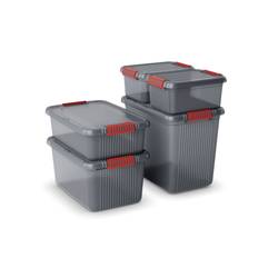 KIS 237047 Úložný box, K Latch, stohovatelné, (d x š x v) 590 x 590 x 280 mm, kouřová šedá, průsvitná, 1 ks